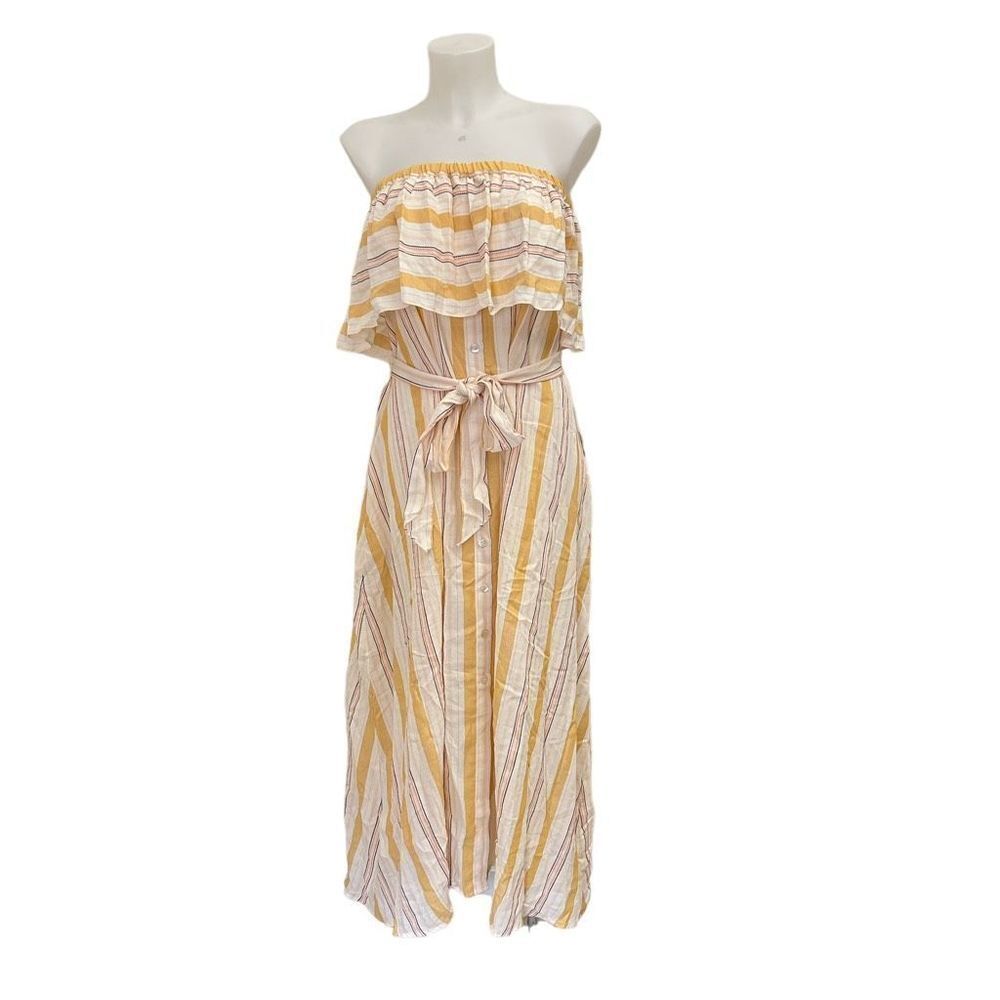 lemlem‎ Zeritu Strapless Ruffle Shift Maxi Dress Striped Yellow size XS NEW